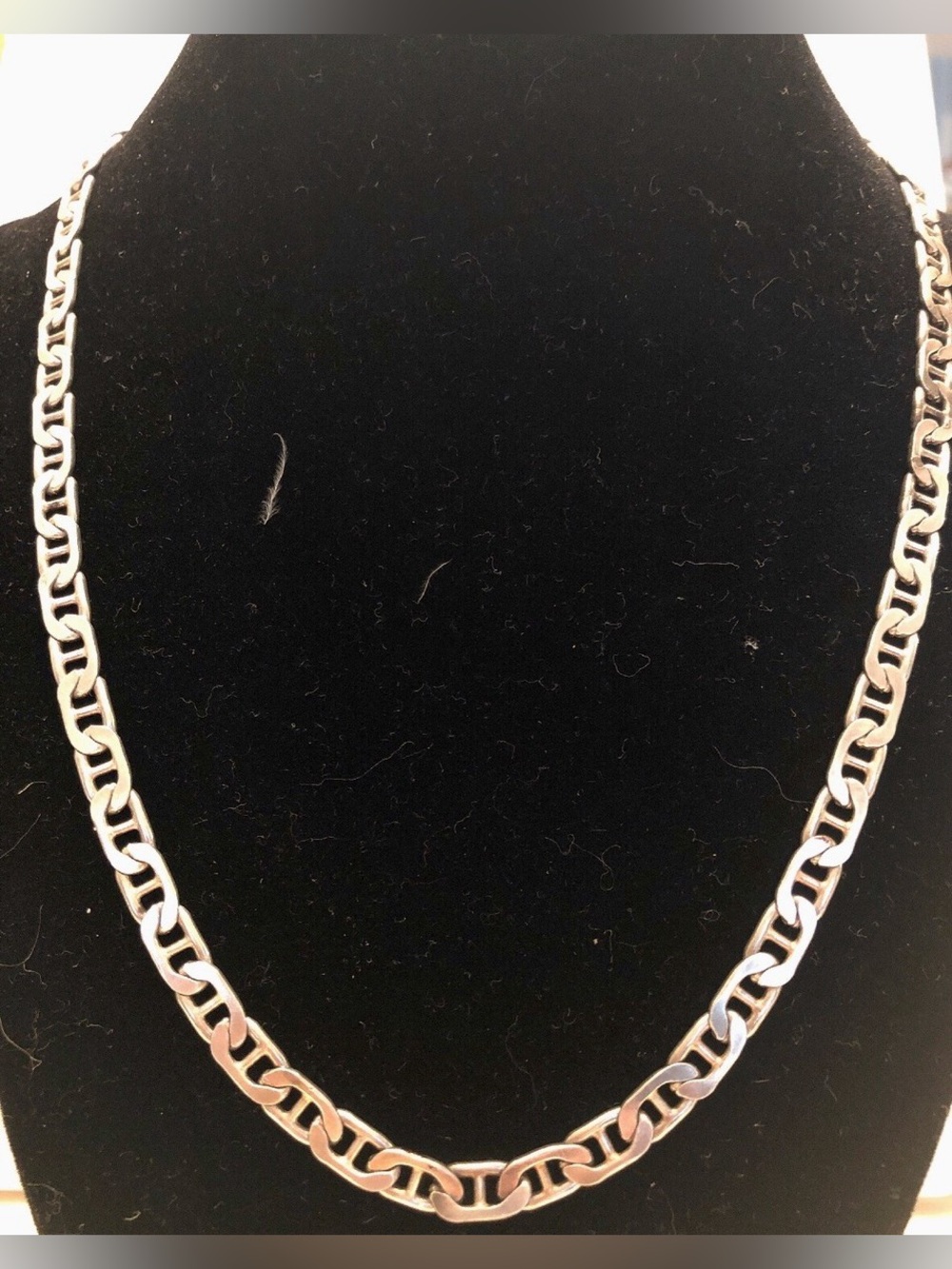 Sterling 925 Italy Flat Elongated Mariner Link Chain Necklace 20”